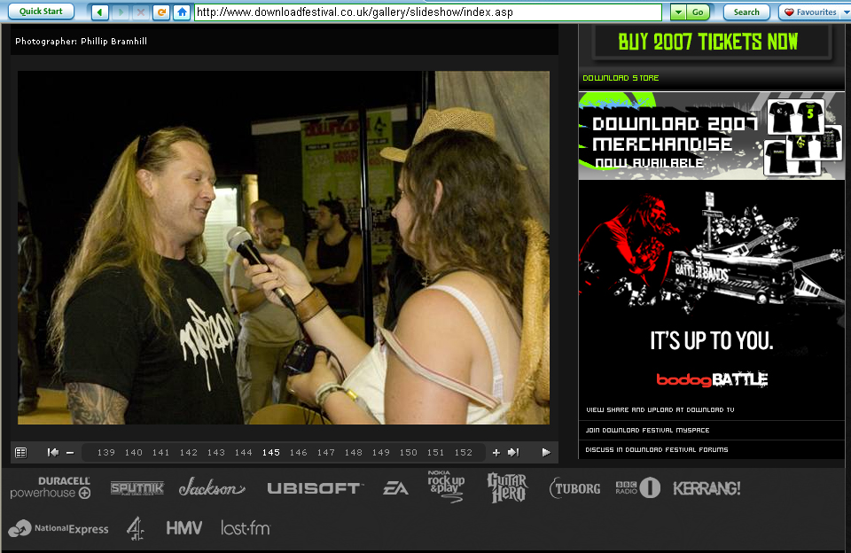 Julie Cottrell featured on the Download Festival website interviewing Adam Duce from Machine Head in 2007 Julie Cottrell featured on the Download Festival website interviewing Adam Duce from Machine Head in 2007