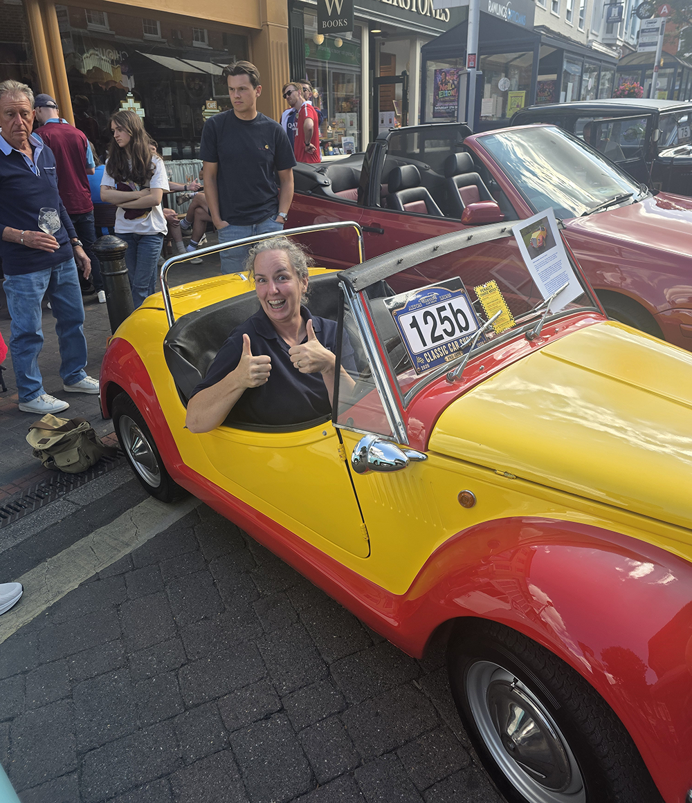 Julie Cottrell in the Noddy Car at the Alton Classic Car Show 2026 Julie Cottrell in the Noddy Car at the Alton Classic Car Show 2026