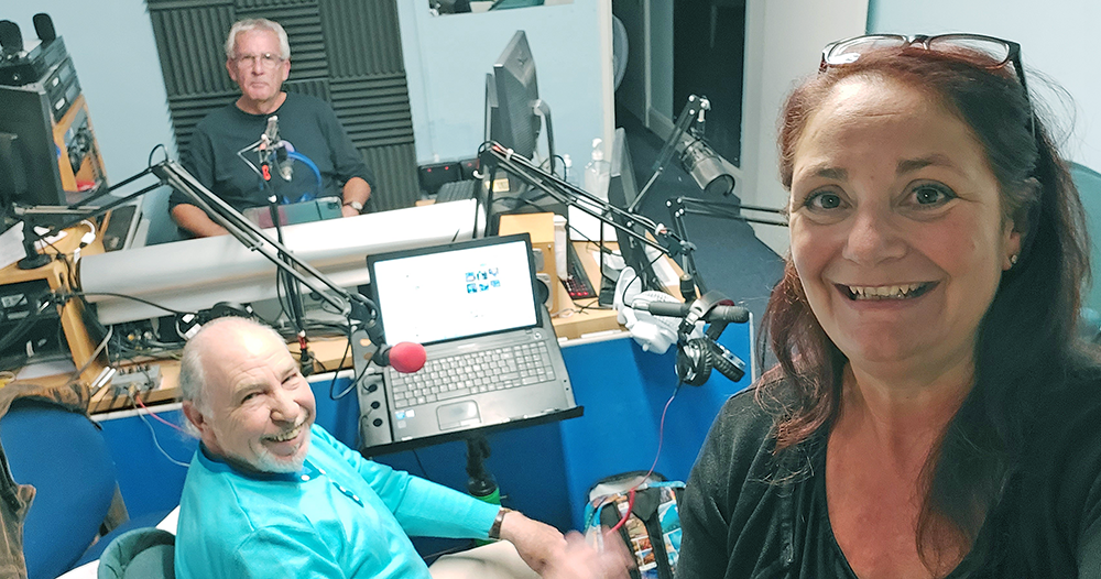 Brian Player, Alan Webster Brown and Lainy Russell in the Wey Valley Radio studios in the Alton Assembly Rooms