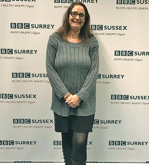 Lainy Russell on a team visit to the BBC Radio Surrey studios