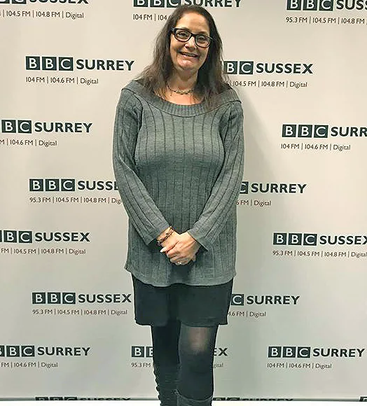 Lainy Russell on a team visit to the BBC Radio Surrey studios