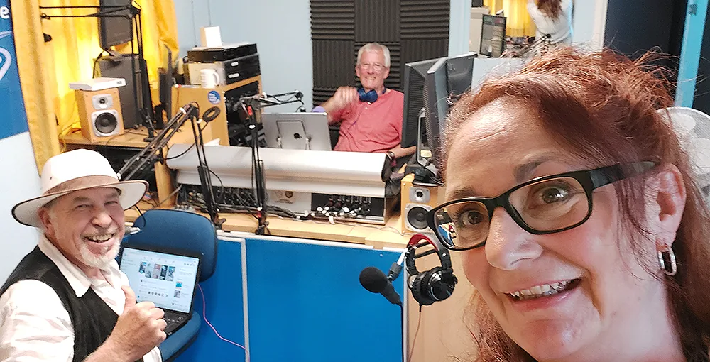 Alan Webster Brown, Brian Player and Lainy Russell at the Wey Valley Radio studios in Alton Assembly Rooms