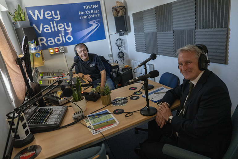 David Way chatting to East Hampshire MP Damian Hinds during the Volunteer Festival at the Alton Assembly Rooms