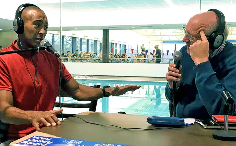 Paul Smy interviewing Colin Jackson