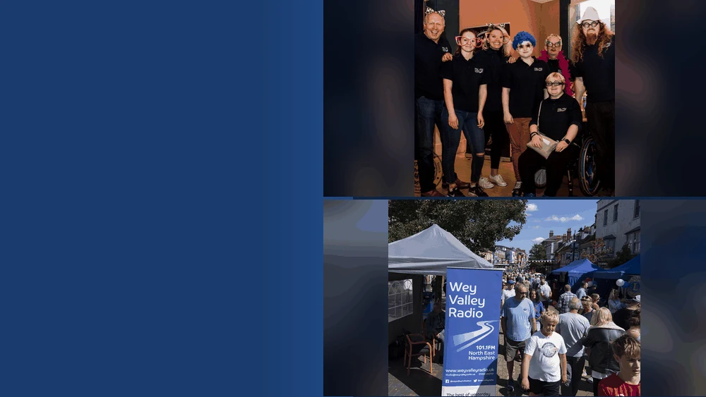 Wey Valley Radio volunteers at the Assembly Rooms and the station's stand on Alton High Street