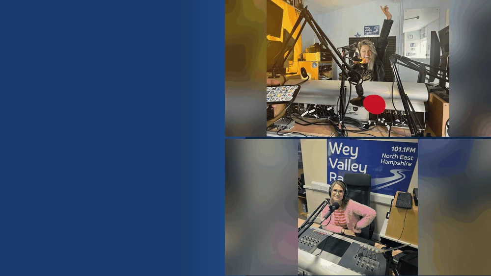 Wey Valley Radio presenters Jodie Seal and Pippa Head on air